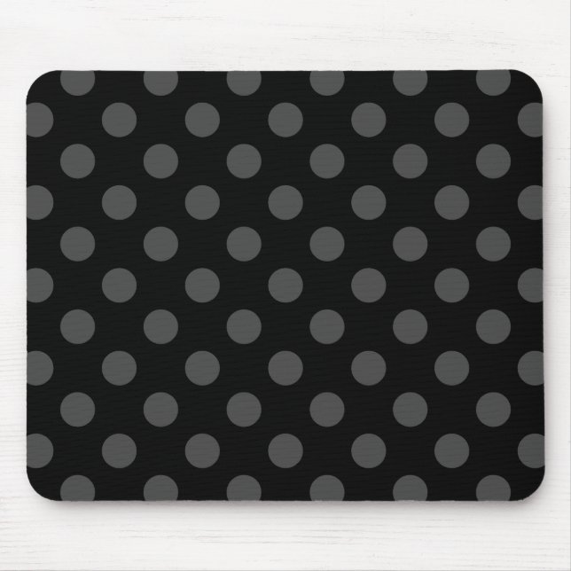 Grey polka dots on black mouse pad (Front)
