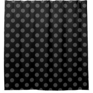 Grey polka dots on black shower curtain