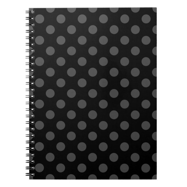 Grey polka dots on black spiral notebook (Front)
