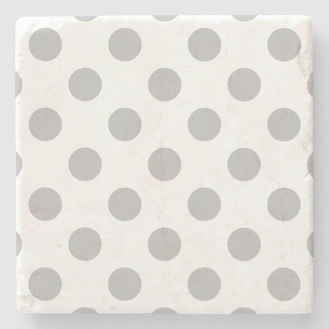 Grey polka dots on white stone coaster (Front)