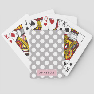 Grey Polka Dots, Polka Dot Pattern, Your Name Playing Cards
