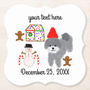 Grey Poodle Christmas #1-2 Paper Coaster 