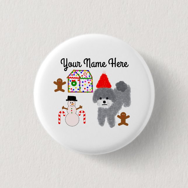 Grey Poodle Christmas #1 Button (Front)