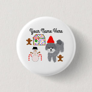 Grey Poodle Christmas #1 Button