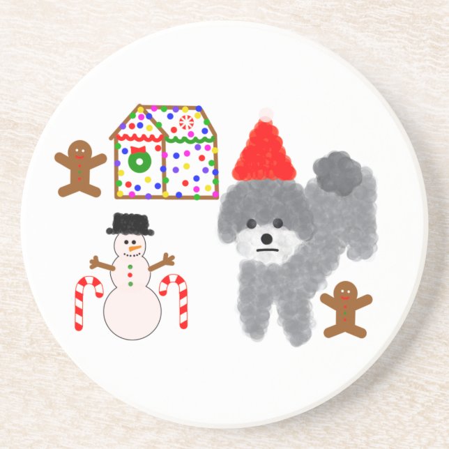 Grey Poodle Christmas #1 Coaster (Front)