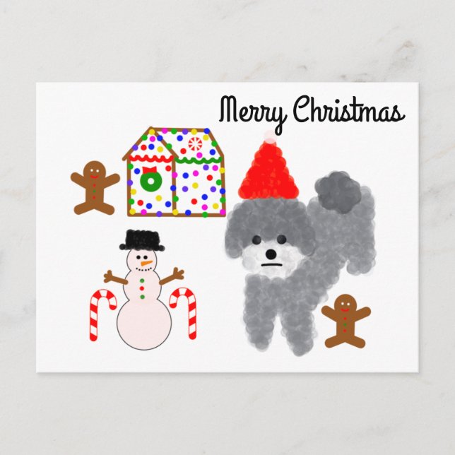 Grey Poodle Christmas #1 Postcard (Front)