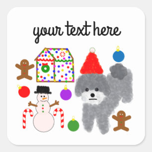 Grey Poodle Christmas #2-3 Stickers