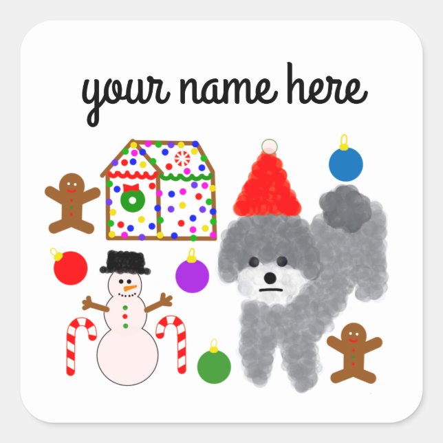 Grey Poodle Christmas #2-4 Stickers (Front)