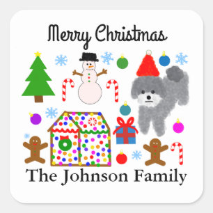 Grey Poodle Christmas #3-2 Stickers