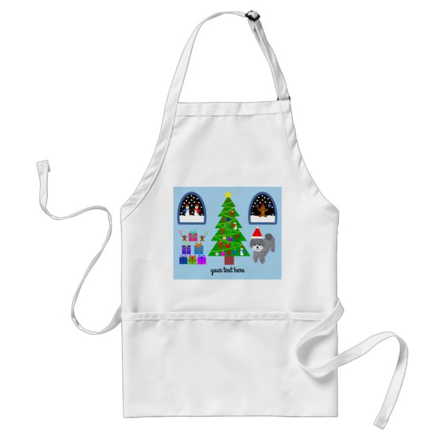 Grey Poodle Christmas #4 Apron (Front)