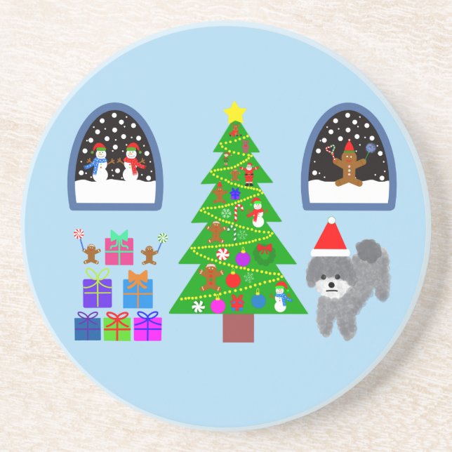 Grey Poodle Christmas #4 Coaster (Front)