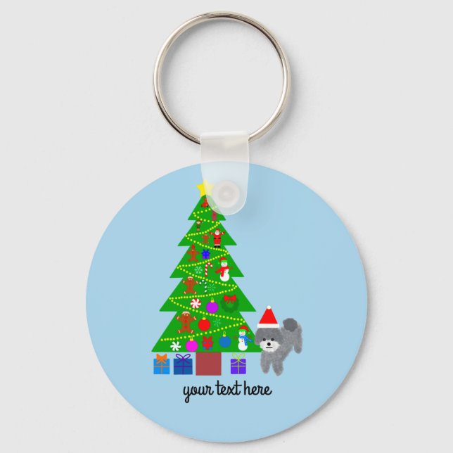 Grey Poodle Christmas #5 Keychain  (Front)