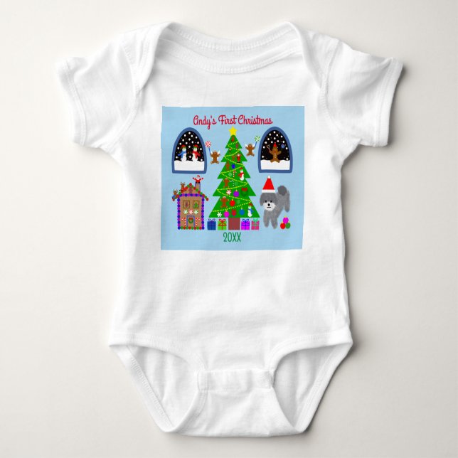 Grey Poodle Christmas #6 Baby Bodysuit (Front)