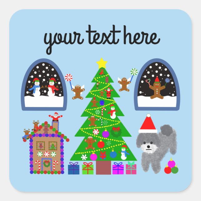 Grey Poodle Christmas #6 Stickers (Front)