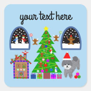 Grey Poodle Christmas #6 Stickers