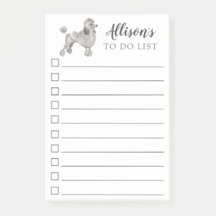 Grey Poodle Dog Personalised To Do List Post-it Notes