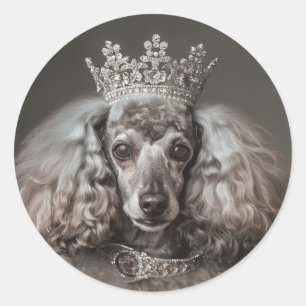 Grey Poodle Dressed as a Princess Classic Round Sticker