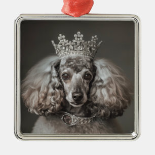 Grey Poodle Dressed as a Princess Metal Tree Decoration