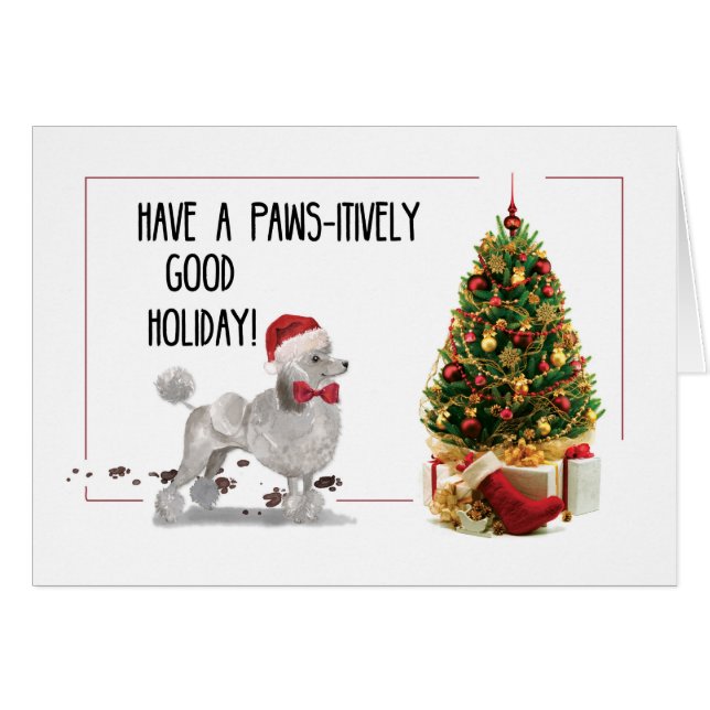 Grey Poodle Funny Christmas Dog with Tree (Front Horizontal)