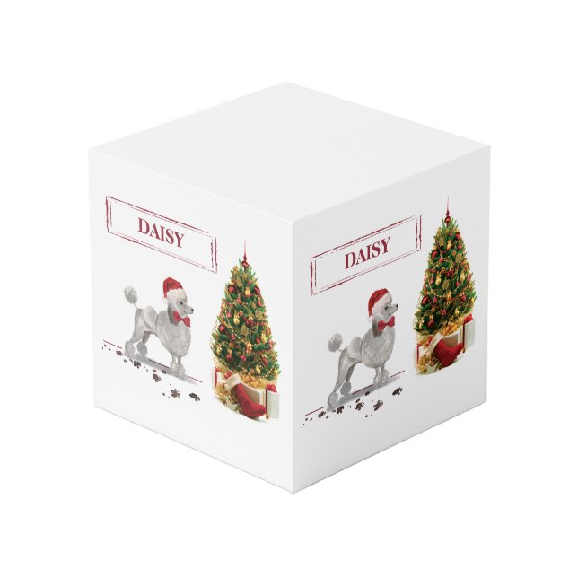 Grey Poodle Funny Christmas Dog with Tree Cube (Back Angled)