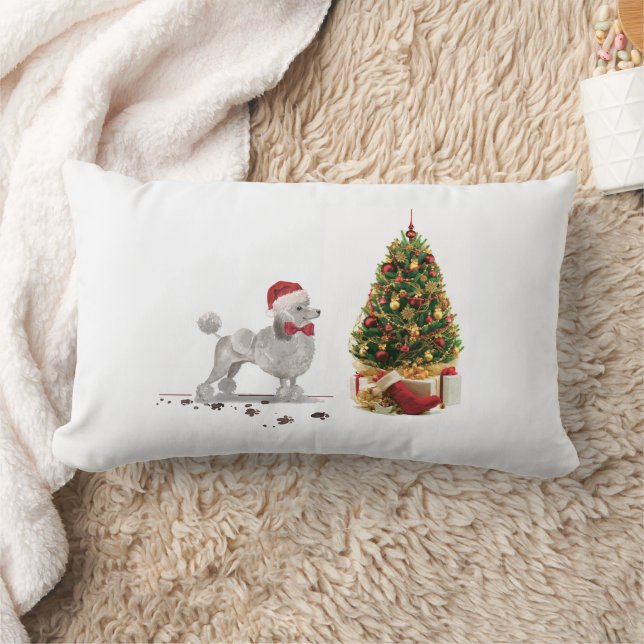 Grey Poodle Funny Christmas Dog with Tree Lumbar Cushion (Blanket)