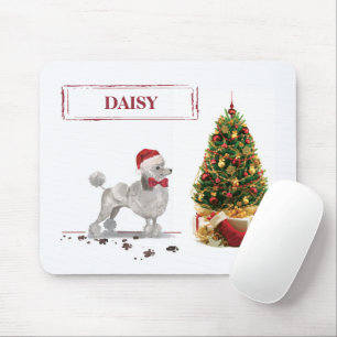 Grey Poodle Funny Christmas Dog with Tree Mouse Pad