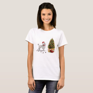 Grey Poodle Funny Christmas Dog with Tree T-Shirt