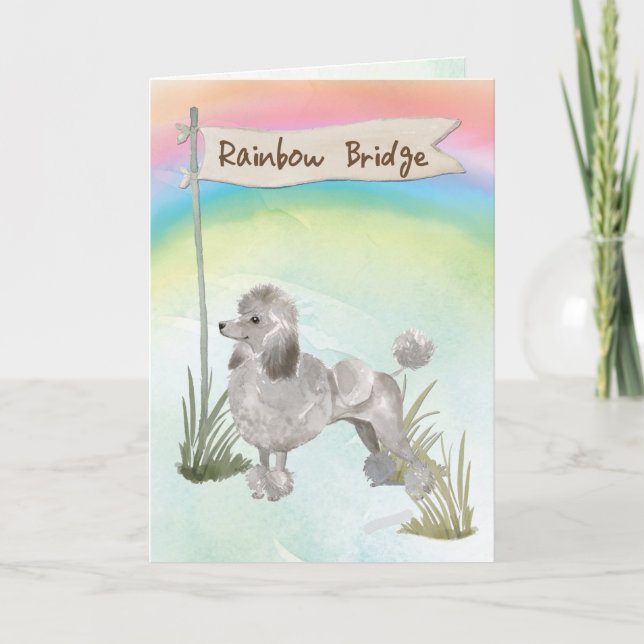 Grey Poodle Pet Sympathy Over Rainbow Bridge Card (Front)