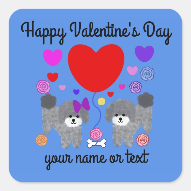 Grey Poodle Valentine #3 Stickers (Front)
