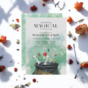 Grey Potions & Spells Witches Cauldron Halloween Invitation