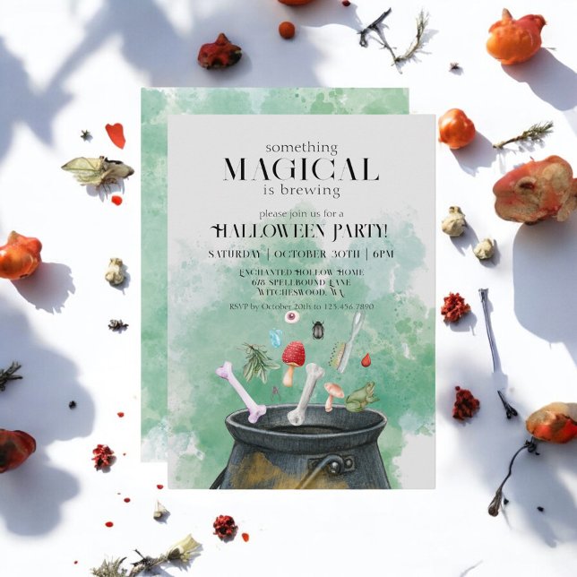 Grey Potions & Spells Witches Cauldron Halloween Invitation (Creator Uploaded)