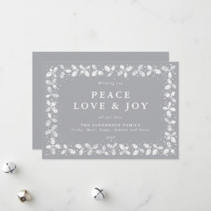 Grey Printed Holly + Berries Border Flat Non Photo Holiday Card