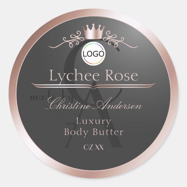 Grey Product Label Rose Gold Frame Logo Monogram (Front)
