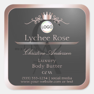 Grey Product Label Rose Gold Frame Logo Monogram