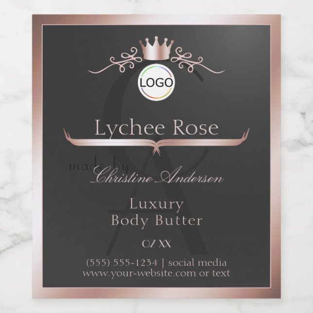 Grey Product Label Rose Gold Frame Logo Monogram (Single Label)