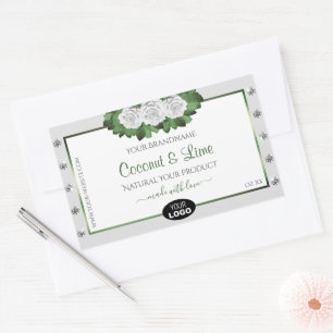 Grey Product Labels Green White Roses Jewels Logo