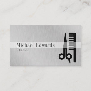 Grey Professional Barber Steel Modern Business Card