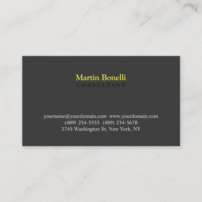 Grey Professional Modern Plain Business Card (Front)