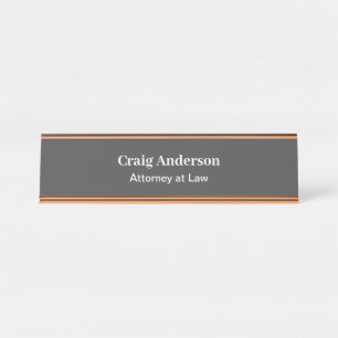 Grey Professional Plain Modern Elegant Desk Name Plate