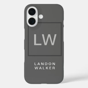Grey professional simple modern initials monogram iPhone 16 case