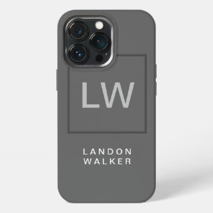 Grey professional simple modern initials monogram iPhone 13 pro case