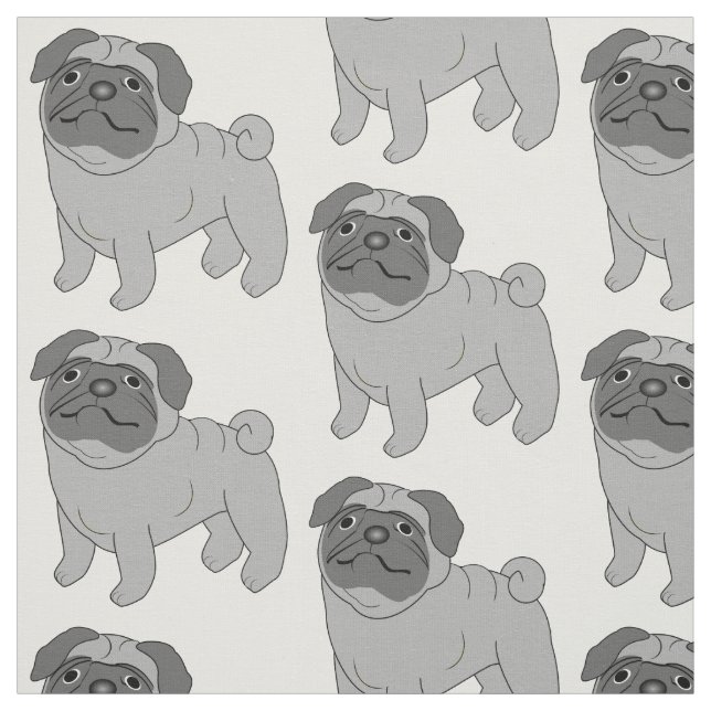 Grey Pug Dog Design Fabric (Swatch)