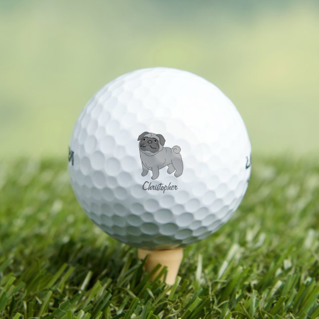 Grey Pug Dog Design Golf Balls (Insitu Tee)