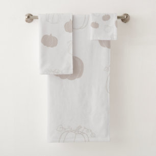 Grey Pumpkin Autumn Fall Season Pattern Bath Towel Set