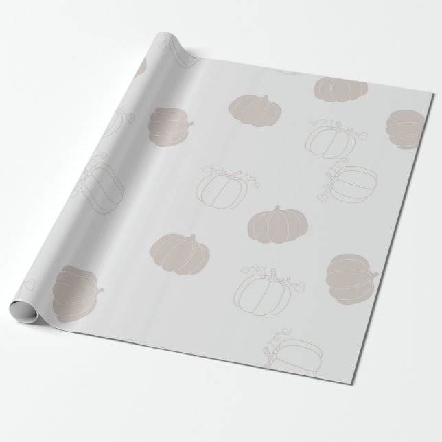 Grey Pumpkin Autumn Fall Season Pattern Wrapping Paper (Unrolled)