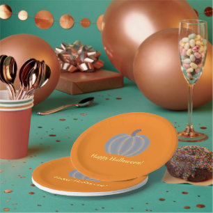 Grey Pumpkin Orange Lights, Happy Halloween Plates
