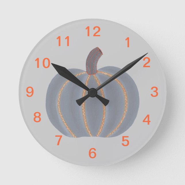 Grey Pumpkin Orange Trim Halloween Clock (Front)