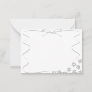 Grey Puppy Paw Prints Ribbon Drawing Card