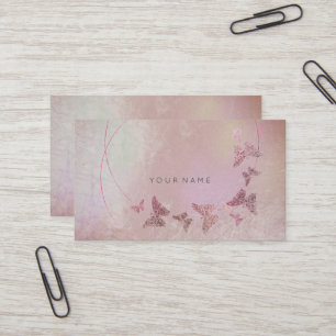 Grey Purple Blush Ballet Pink Butterfly Metallic Business Card