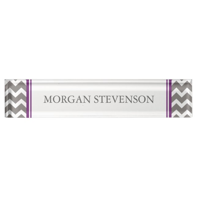 Grey Purple Chevron Desk Nameplate (Front)